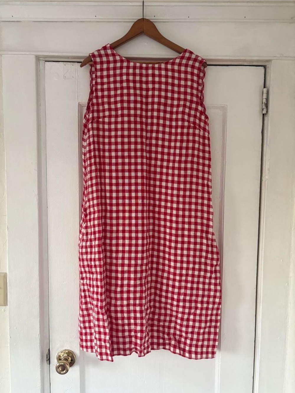 Linenfox Red Gingham linen midi dress XS